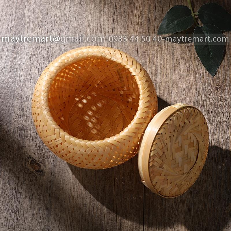 Hộp tre tròn 2 lớp - để kim chỉ, dây cột tóc, thỏi son, đựng quà tặng.