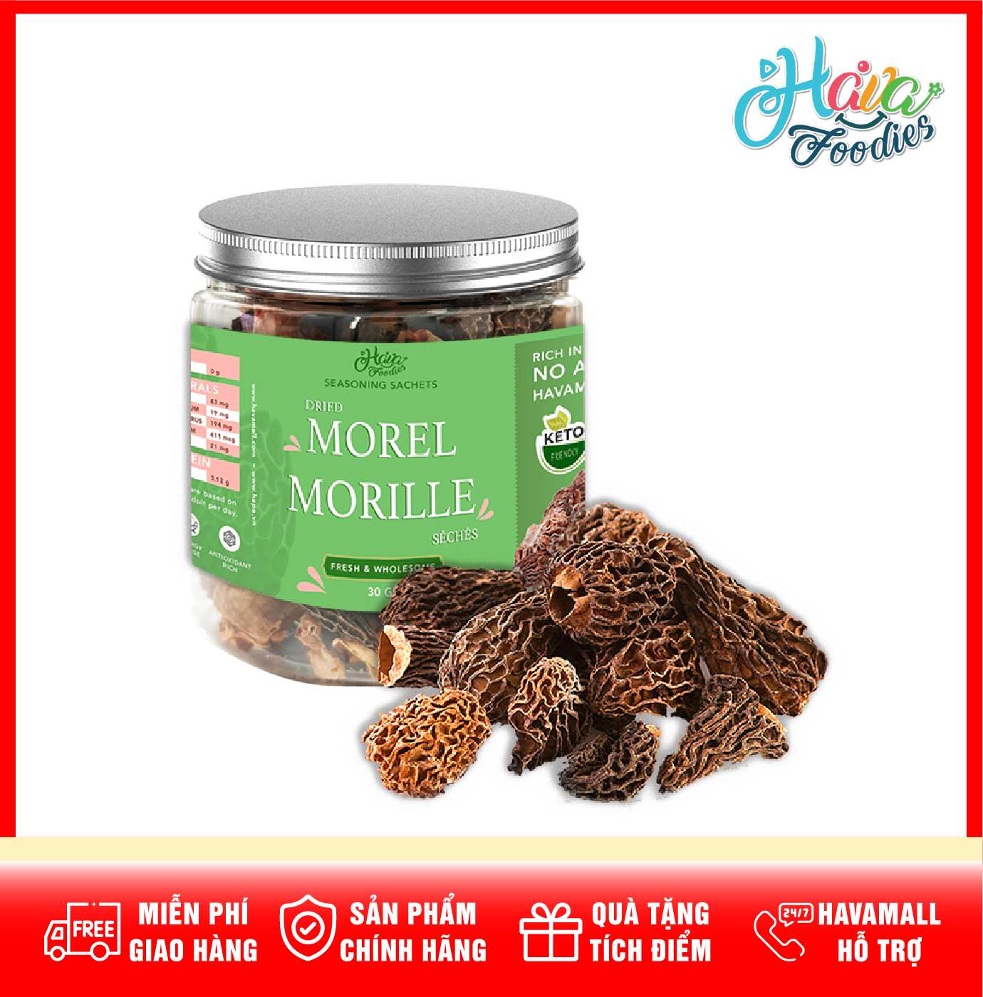 Nấm Bụng Dê Khô Nhập Khẩu Hủ 30g Havafoodies – Dried Morel