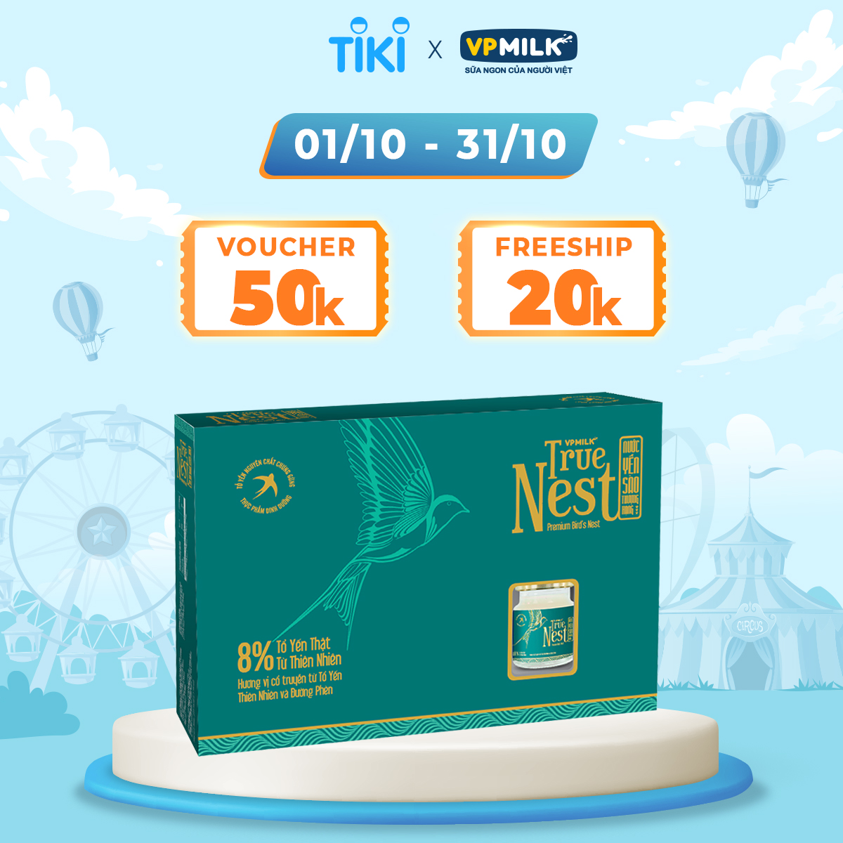 Tổ Yến Nguyên Chất Chưng Gừng VPMilk True Nest - Có Đường (Gift set 6 lọ x 70 ml)