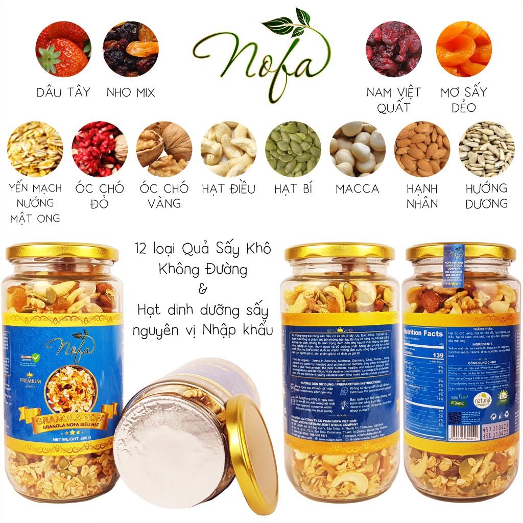 Granola siêu Hạt & Quả NOFA 600gr, Ngũ cốc giảm cân thêm Macca, Óc chó đỏ