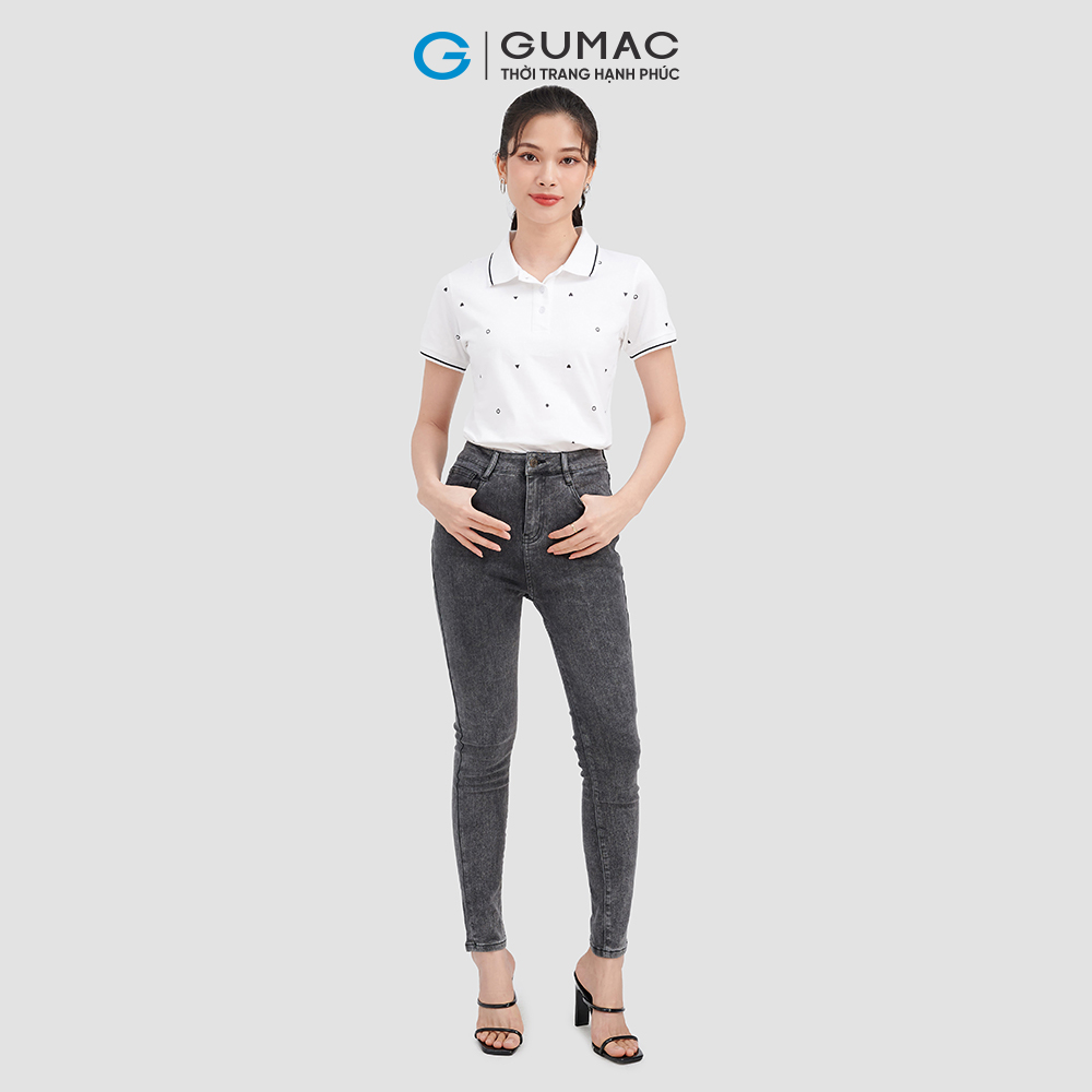 Quần jeans nữ GUMAc QJC09026 phom ôm wash màu đen