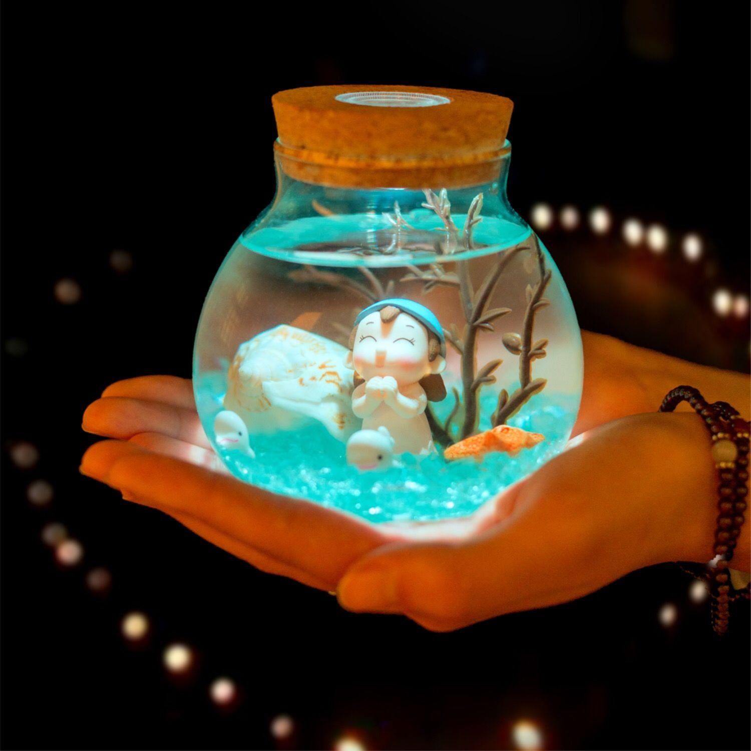 Mới Lạ LED RGB Đèn Ngủ Lãng Mạn Cá Biển Đá Đại Dương Bình Đèn Ngủ Cho Trẻ Em Bé Món Quà Giáng Sinh Trang Trí Phòng Ngủ