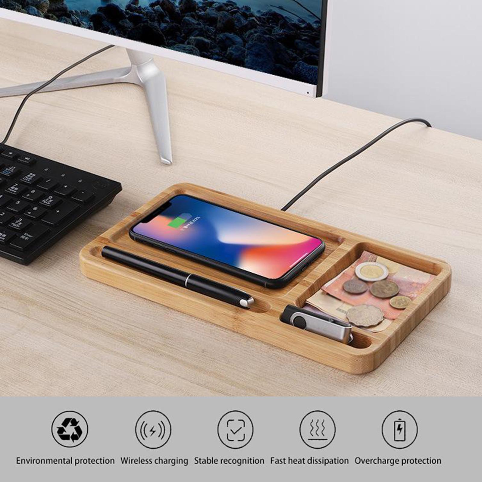 Creative Qi 15W Wireless Charger Charging Mat Desk Organizer Storage Tray