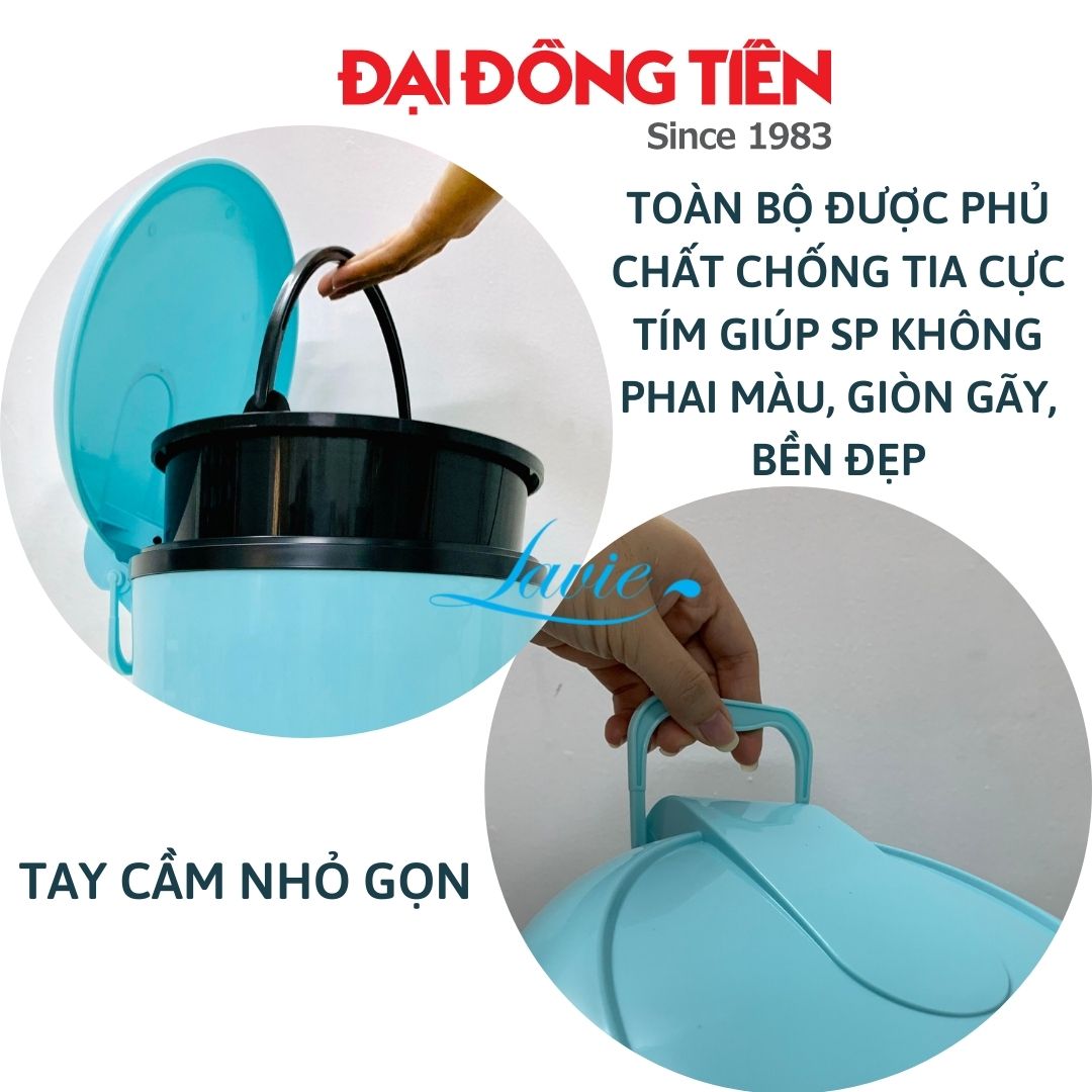 Thùng rác, sọt rác nhựa Đại Đồng Tiến đạp chân nắp tròn hiện đại có tay cầm đựng rác khách sạn, văn phòng, trong nhà