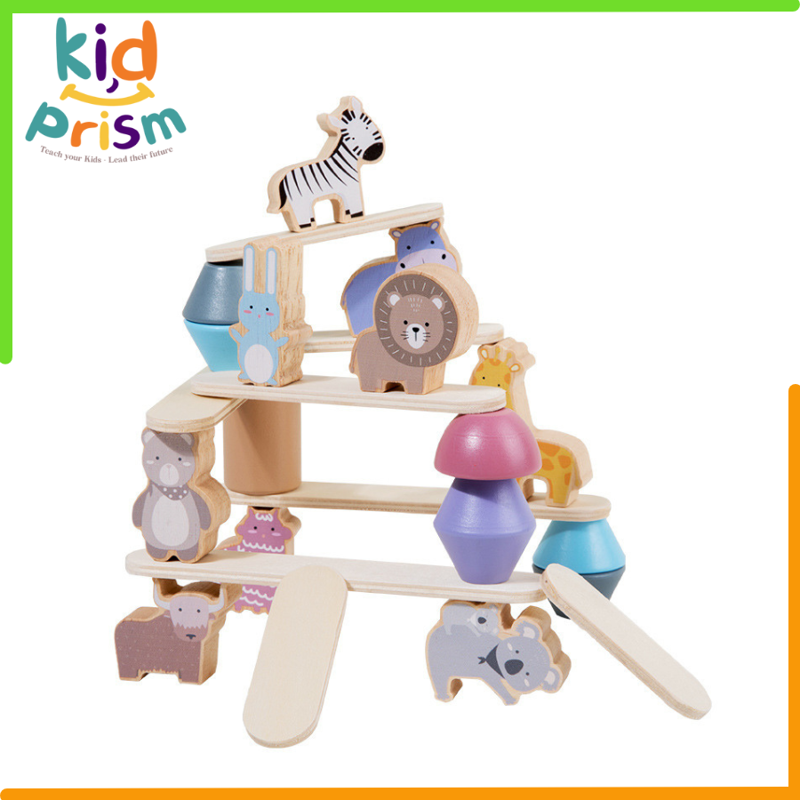 Xếp Hình Động Vật Montessori - Bộ đồ chơi xếp hình khối thăng bằng Toddler Toys bằng gỗ cho bé từ 02 tuổi phát triển