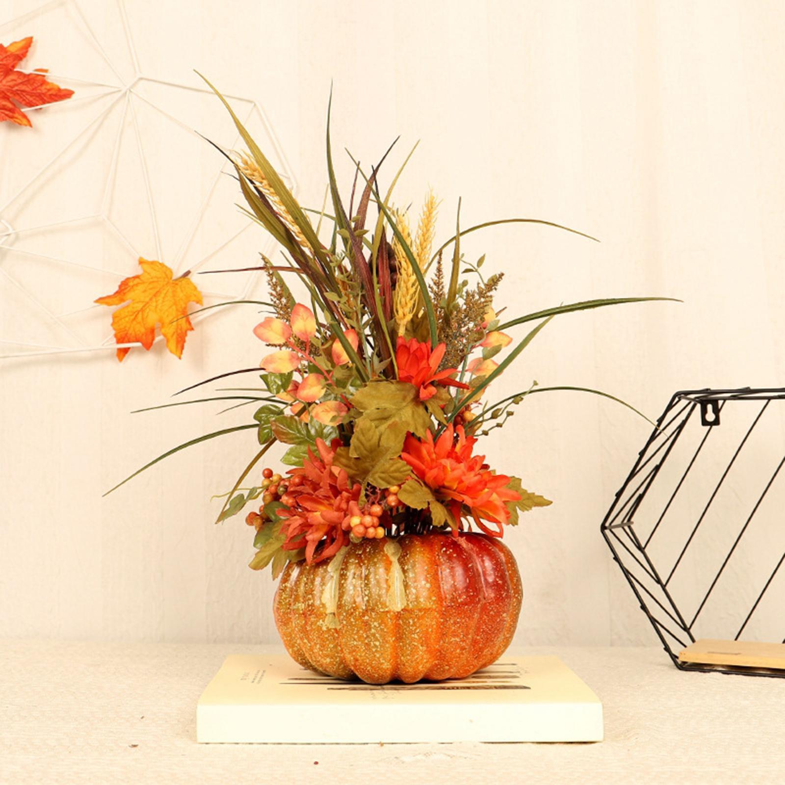 Artificial Pumpkin with Flowers Floral Arrangement for Tabletop Decoration