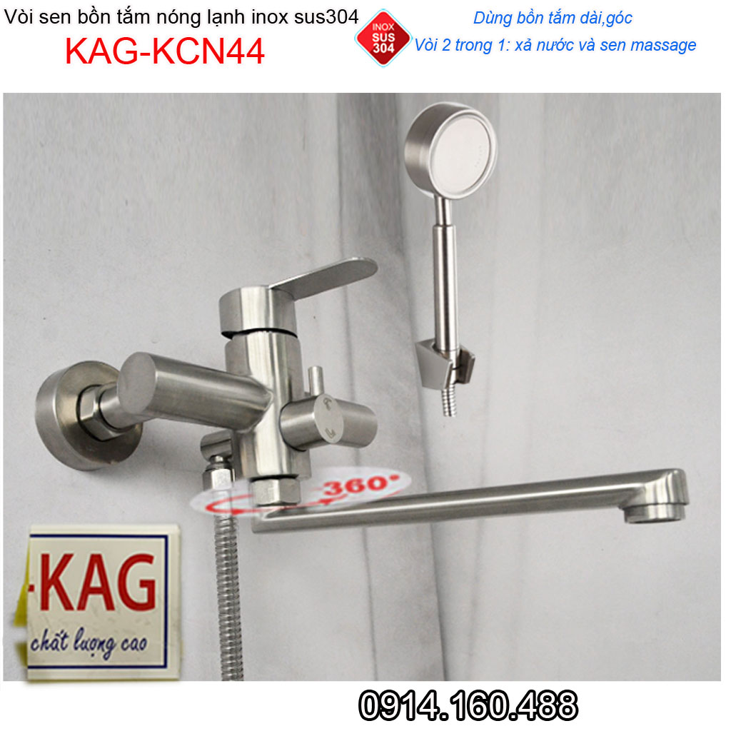 Vòi sen bồn tắm nóng lạnh Inox KAG-KCN44, trọn bộ sen gắn tường SUS304 cho bồn tắm nằm siêu bền chiết khấu tốt