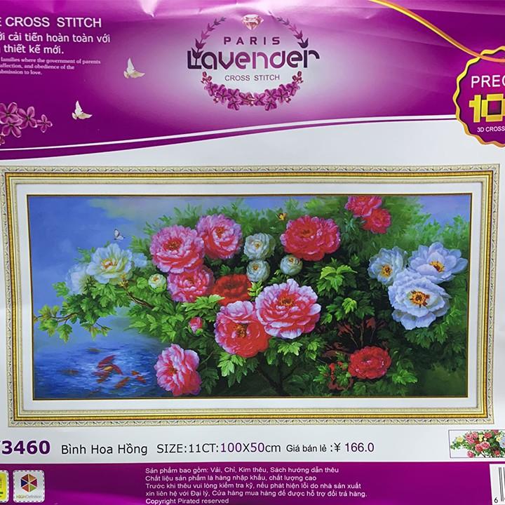 Tranh thêu hoa hồng khoe sắc LV3460 - kích thước: 100 * 50cm. (TRANH CHƯA LÀM)