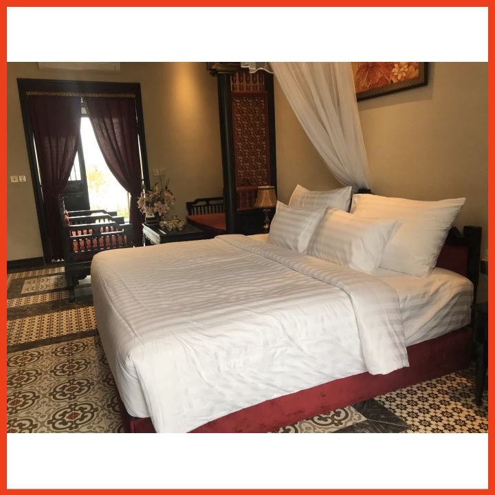 Bộ Chăn Ga Gối Đầy Đủ Khách Sạn 5 Sao Hàng Chuẩn - 80%Cotton Premium T300 Mềm Mịn Mát- Trắng & Trắng Kẻ Sọc Khách Sạn Sang Trọng - Độc Quyền