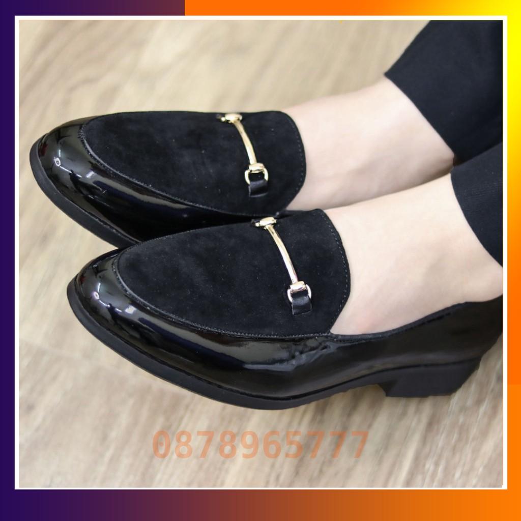 Giày Da Nam Giá Rẻ Da Lộn Kết Hợp Đai Vàng Sang Trọng Mã L190