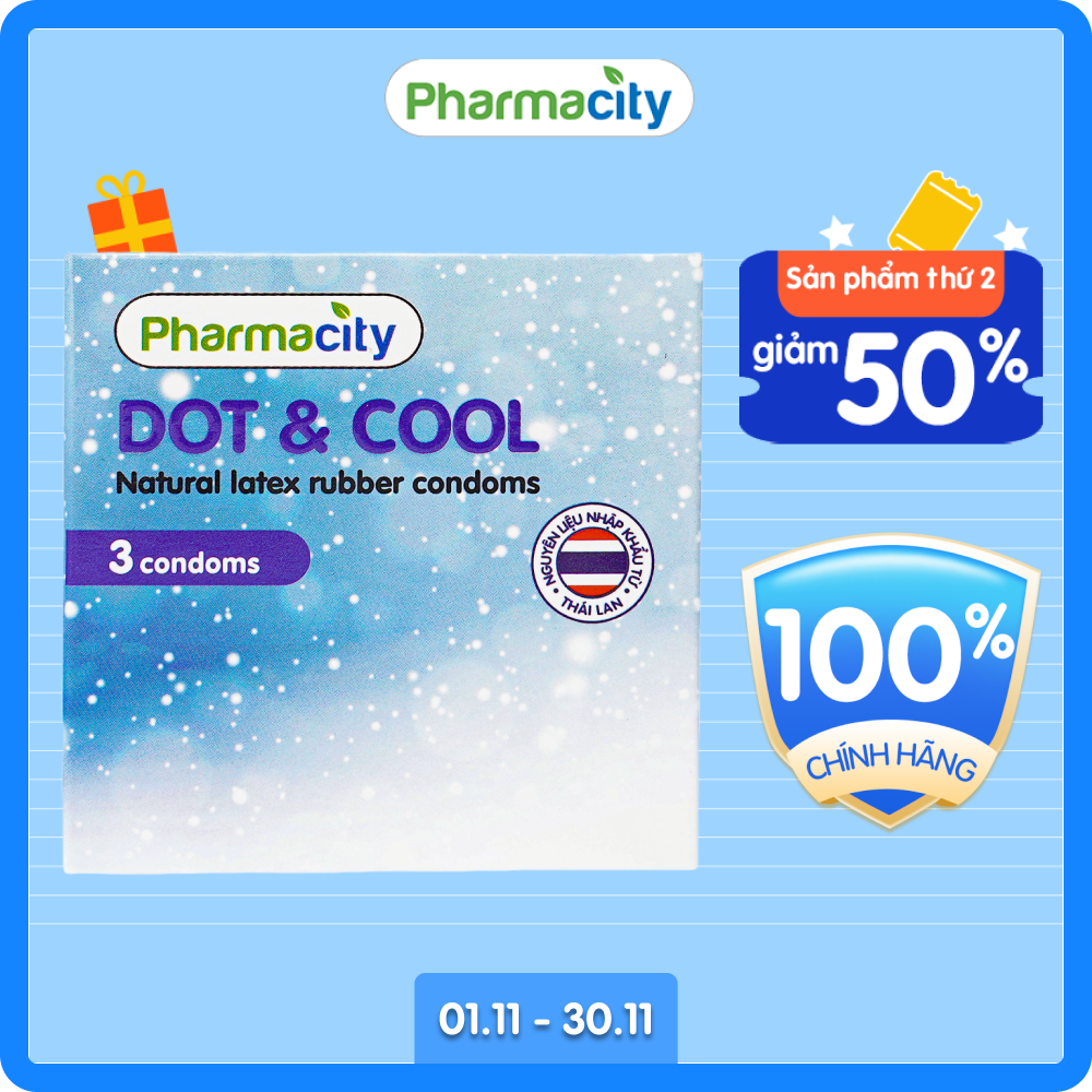 Bao cao su gai lạnh Pharmacity Dot & Cool (Hộp 3 cái)