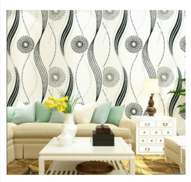 Giấy dán tường rộng 45cm x 5m dài - hoa đen xoắn nền trắng ELL254
