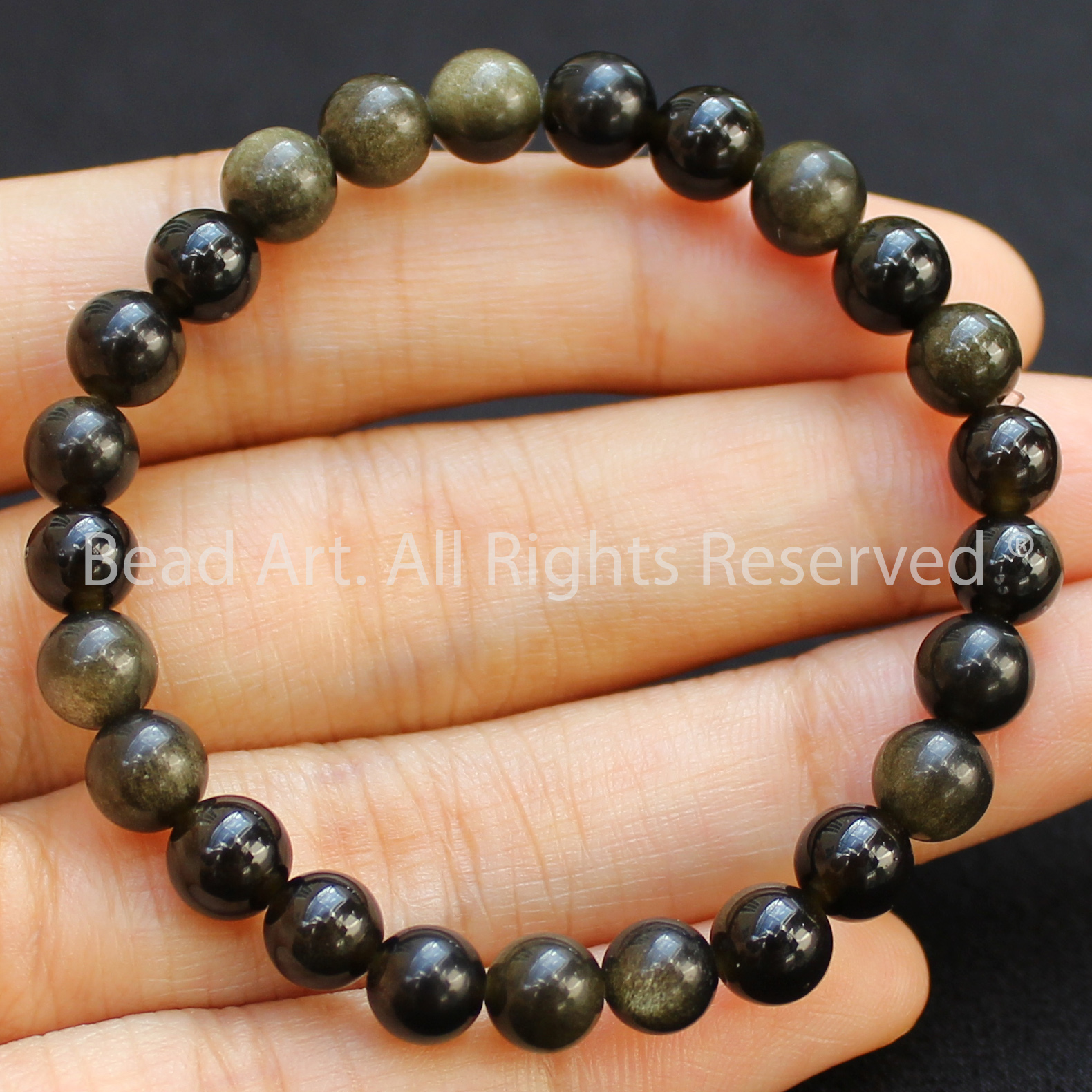 Vòng Tay 6MM Đá Obsidian Màu Đen Ánh Xám Tự Nhiên, Vòng Tay Phong Thuỷ, Chuỗi Hạt, Hợp Mệnh Thuỷ, Mộc - Bead Art