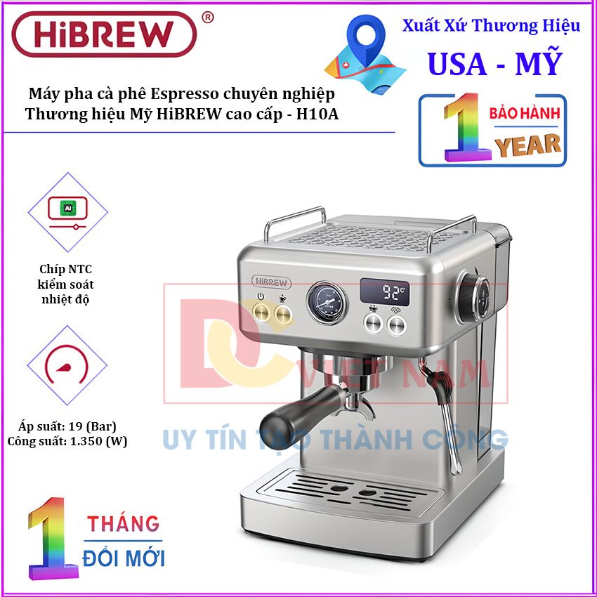 Máy pha cà phê Espresso chuyên nghiệp, thương hiệu Mỹ HiBREW cao cấp - H10A - HÀNG CHÍNH HÃNG