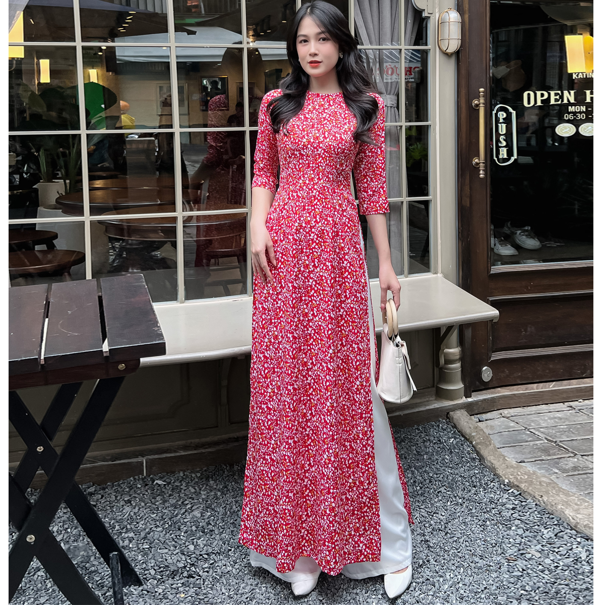 [HCM] Áo dài hoa nhí tay lỡ AD026- Khánh Linh Style - Lady Fashion