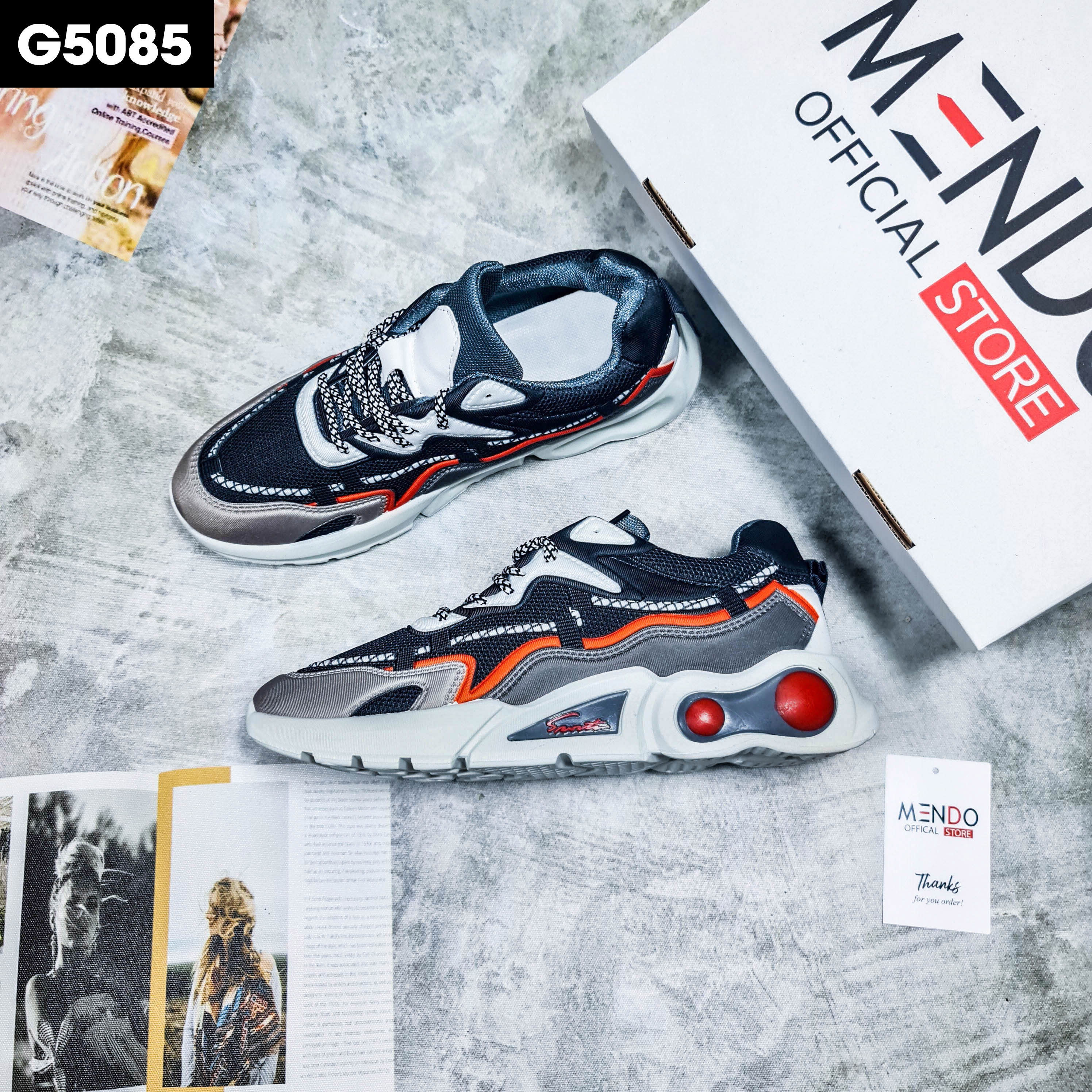 Giày Thể Thao Nam MENDO - Giày Sneaker Màu Đen - Đen Đỏ , Giày Thể Thao Dệt Kim, Nhẹ Nhàng, Êm Ái - G5090