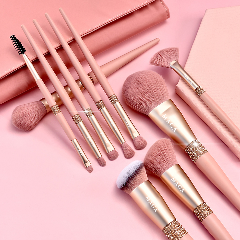 Bộ Cọ Cá Nhân 10 Cây Kèm Ví Đựng MAGA Luxury Diamond Essential Makeup Brush Set