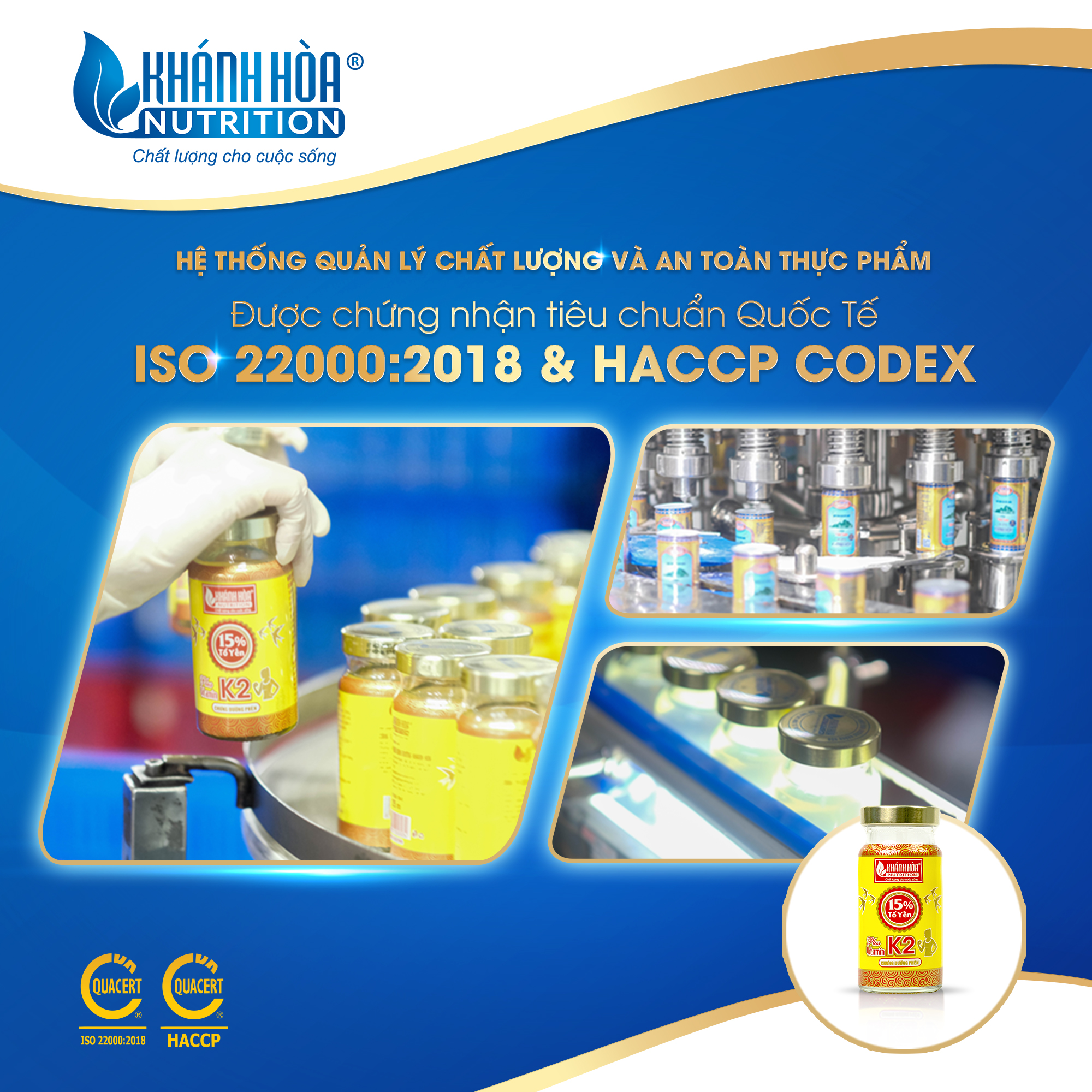 Nước Yến Sào Khánh Hòa Nutrition 15% Tổ Yến Bổ Sung Vitamin K2 - Lọ 125ml