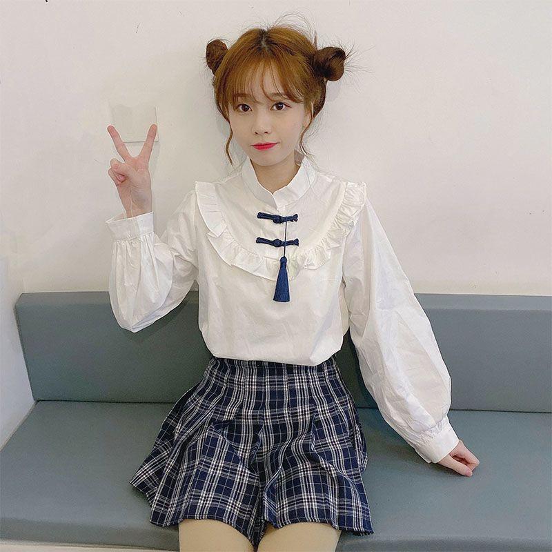 Áo sơ mi nữ cổ tàu phong cách trung hoa tay dài