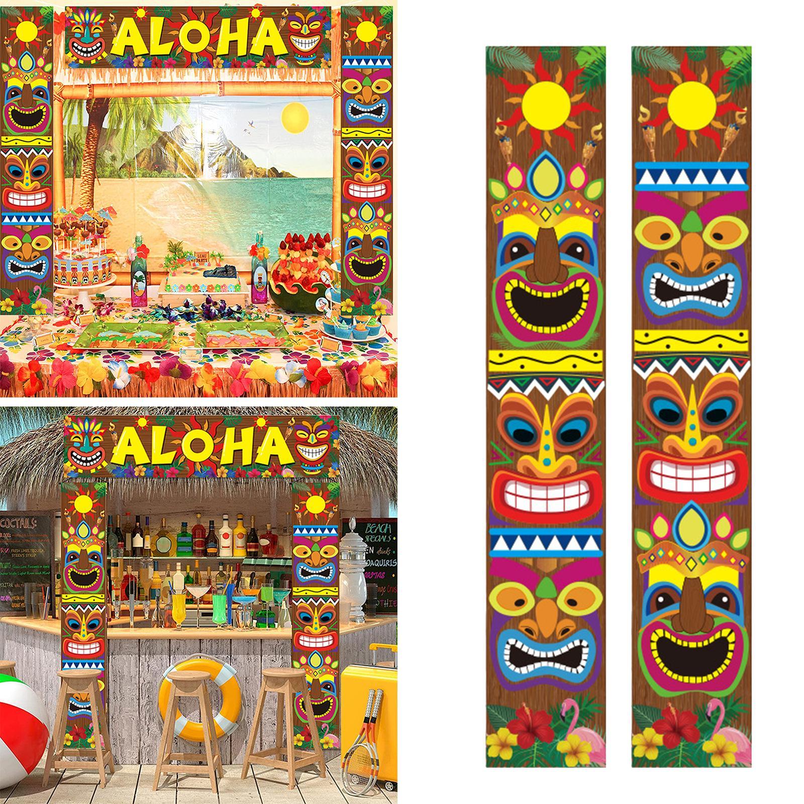 Hawaiian Party Decorations, Tiki Banners Aloha Tropical Door Porch Signs, Wall Hanging Decor Supplies