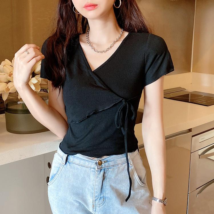 Áo Croptop Kiểu SANMAY Croptop Tay Ngắn Nữ Ôm Body Hở Ngực Sexy Hai Màu Trắng Đen AO032