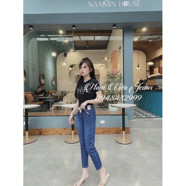 Quần Jean Nữ Cạp Chun Thêu Túi Lưng Cao