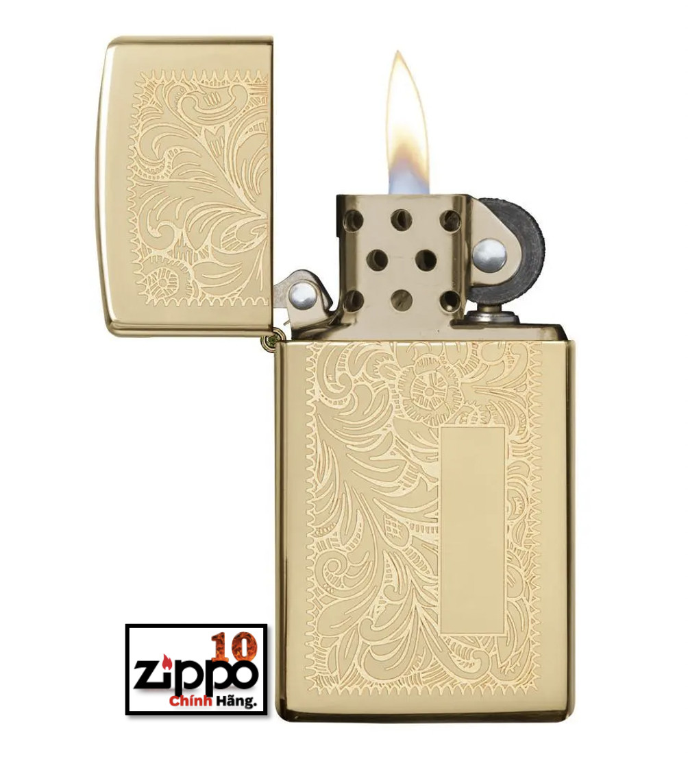Bật lửa Zippo Slim 1652B  Brass Venetian - Chính hãng 100%