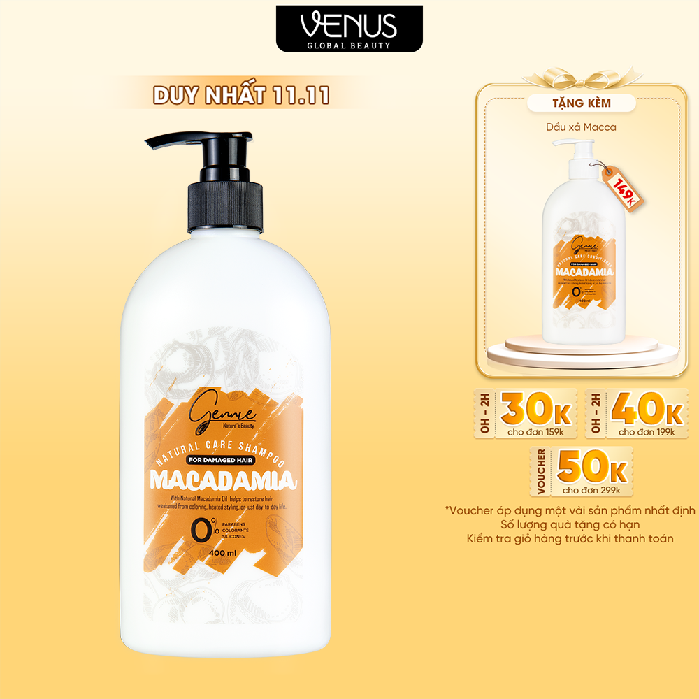 Dầu Gội Gennie Natural Care dầu hạt Macca Dành Cho Tóc Hư Tổn 400ml Chính Hãng