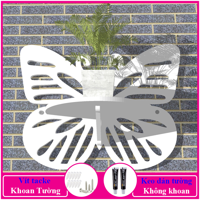 Kệ treo tường trang trí không cần khoan, chất liệu gỗ nhựa cao cấp màu trắng, decor không gian sống - a03