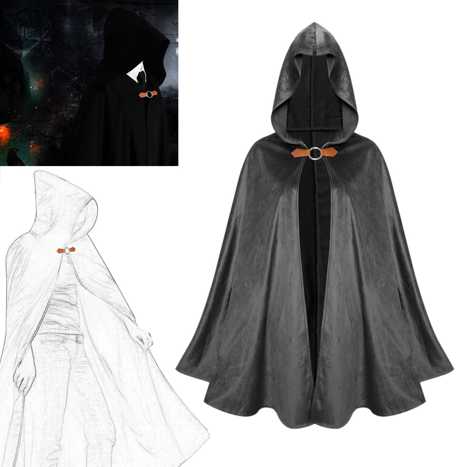 Hooded Cowl Gothic Cape Cosplay with Hook Costume Medieval Witch Hooded Poncho for Unisex Women Men