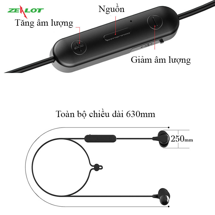 Tai nghe bluetooth Zealot không dây nhét tai phong cách thể thao hàng chính hãng