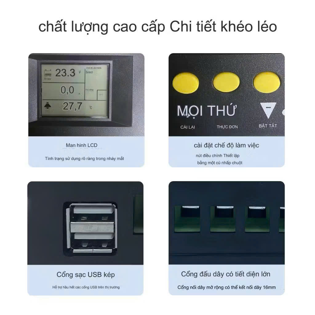 Bộ Điều Khiển Sạc Năng Lượng Mặt Trời MPPT 80A Loại Xịn - Sạc Nhanh, Tự Ngắt, Màn Hình LCD Cực Nét, ĐÈN TRANG TRÍ