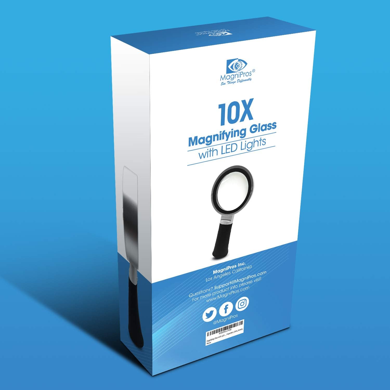 Kính lúp cầm tay đọc sách cao cấp Magnipros MP-9896 (10x, có đèn led 3 chế độ màu) - Hàng chính hãng