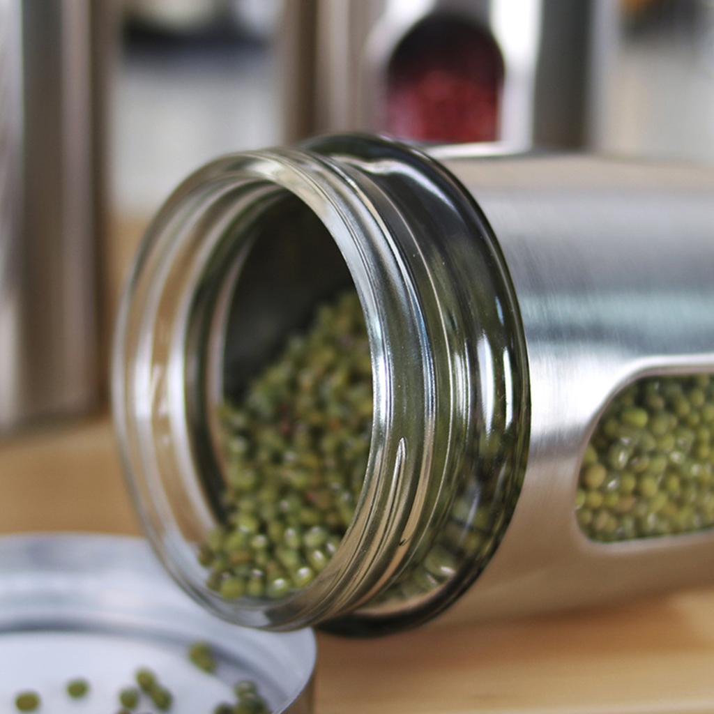 Stainless and Glass Canisters for Grain Beans Sugar Tea Storage Space Saving