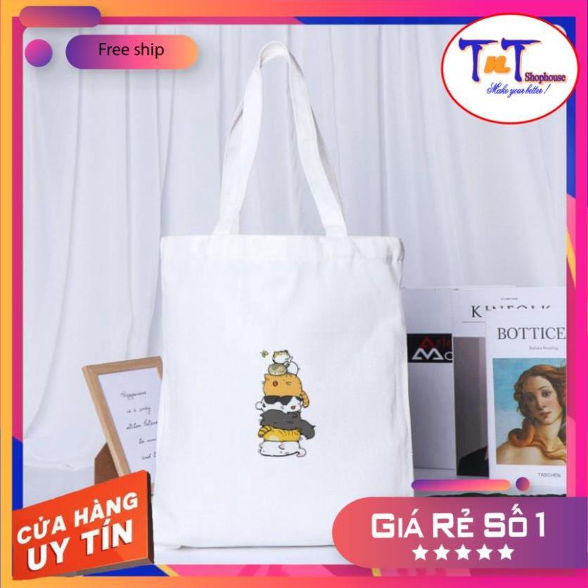 TT03 Túi tote ️ Túi vải Canvas đeo vai phong cách Ulzzang, vải bố form Unisex Vintage