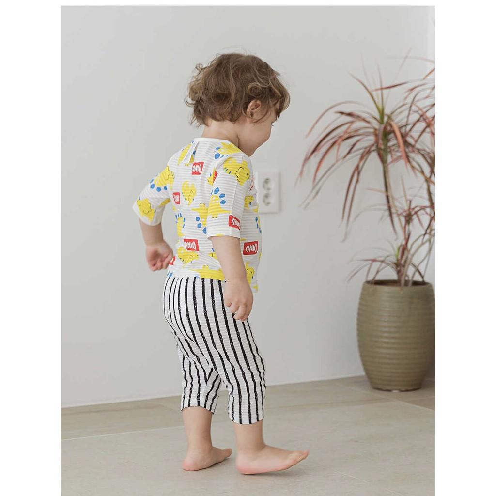 BỘ LỬNG CAO CẤP BÉ TRAI NỘI ĐỊA HÀN, CHẤT COTTON GIẤY ORGANIC, KHỦNG LONG QUẦN SỌC