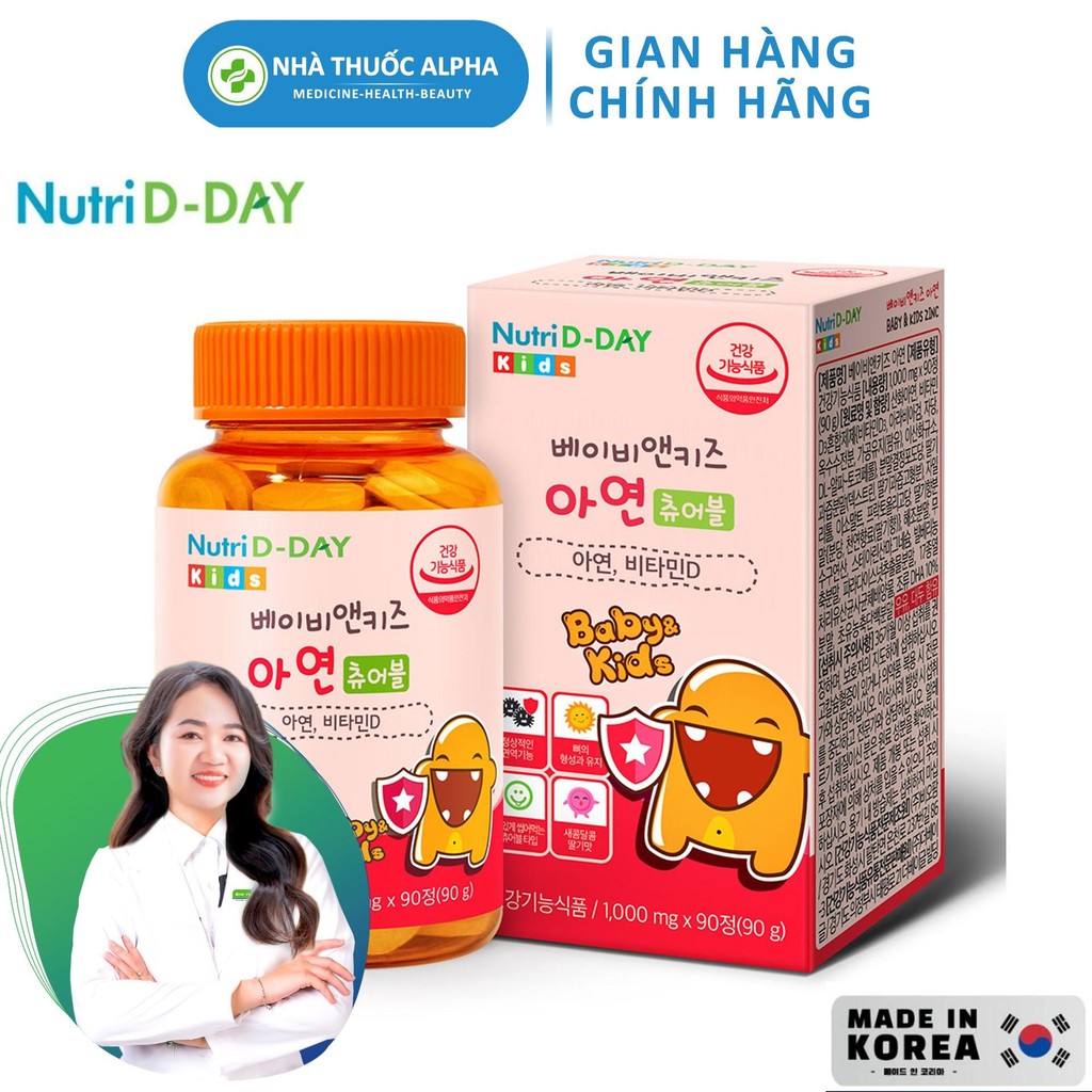 Viên nhai Nutri D-Day Baby &amp; Kids Zinc tăng sức đề kháng và xương cho trẻ 90 Viên
