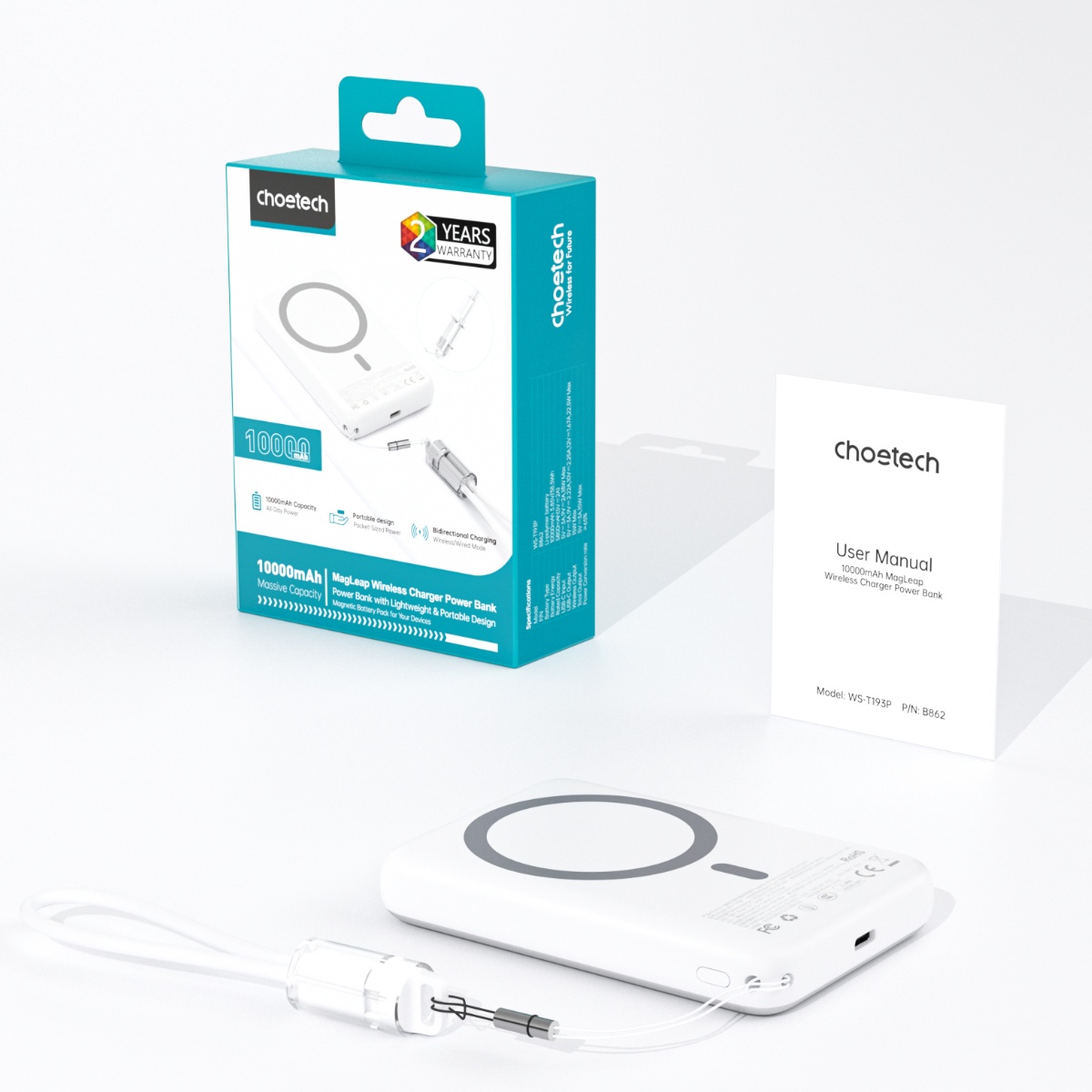 Pin Sạc Dự Phòng Không Dây Từ Tính Choetech B862 Công Suất 22.5W Siêu Mỏng 10000mAh - Hàng chính hãng