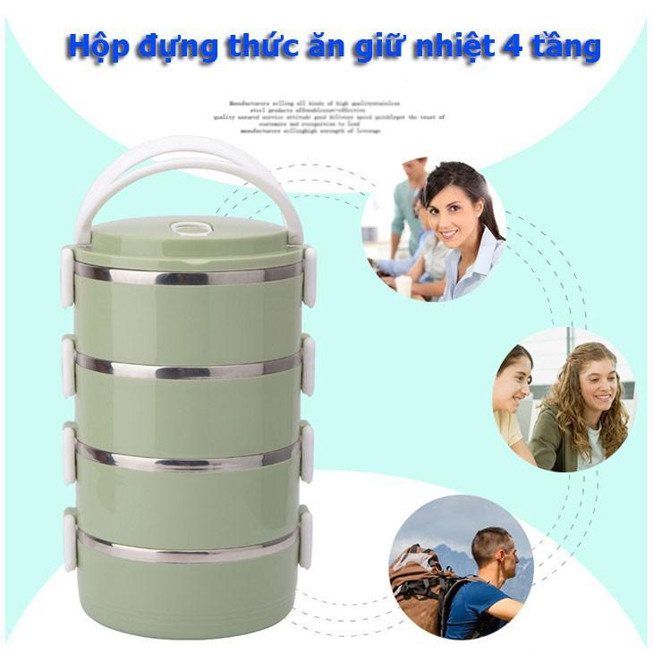 Hộp cơm giữ nhiệt lúa mạch 4 tầng ruột inox 304