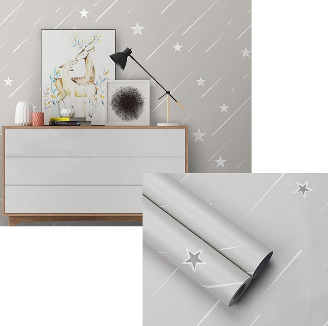 Combo 10 mét giấy dán tường, decal dán tường trang trí nhà cửa SAO BĂNG XANH NHẠT khổ 45cm