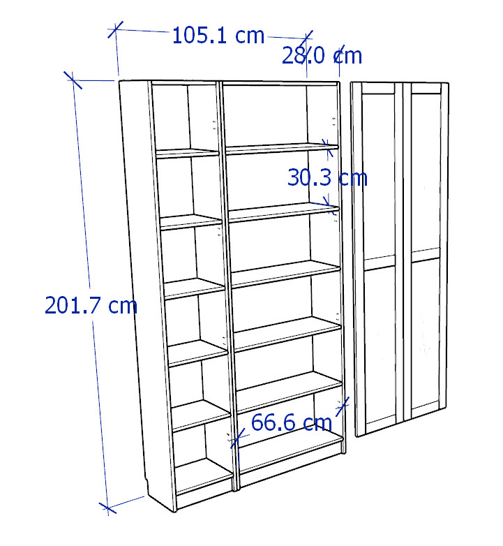 JELLY, Kệ sách 2 gian 6 tầng cửa kính, Phong cách Bắc Âu, 120x30x202cm