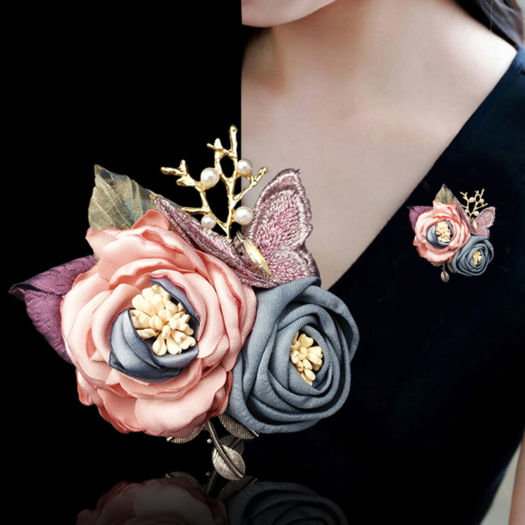Cài áo thời trang vải Vintage dễ thương hoa lá
