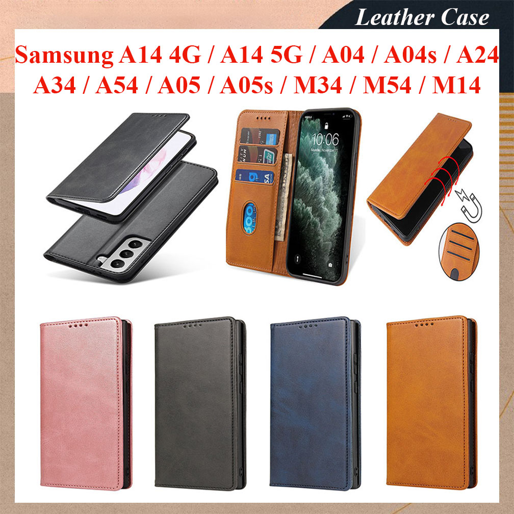 Bao da ốp lưng dành cho Samsung A14 4G, A14 5G, A04, A04s, A24, A34 5G, A54 5G, A05, A05s, M14 5G, M34, M54 dạng ví cao cấp, kiểu dáng thời trang có ngăn đựng thẻ tiện lợi