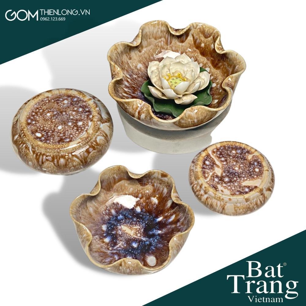 Combo Bát Nước Minh Đường Tụ Thủy Màu Hoàng Thổ - Đồ Thờ Cúng Bát Tràng Cao Cấp - Gốm Thiên Long