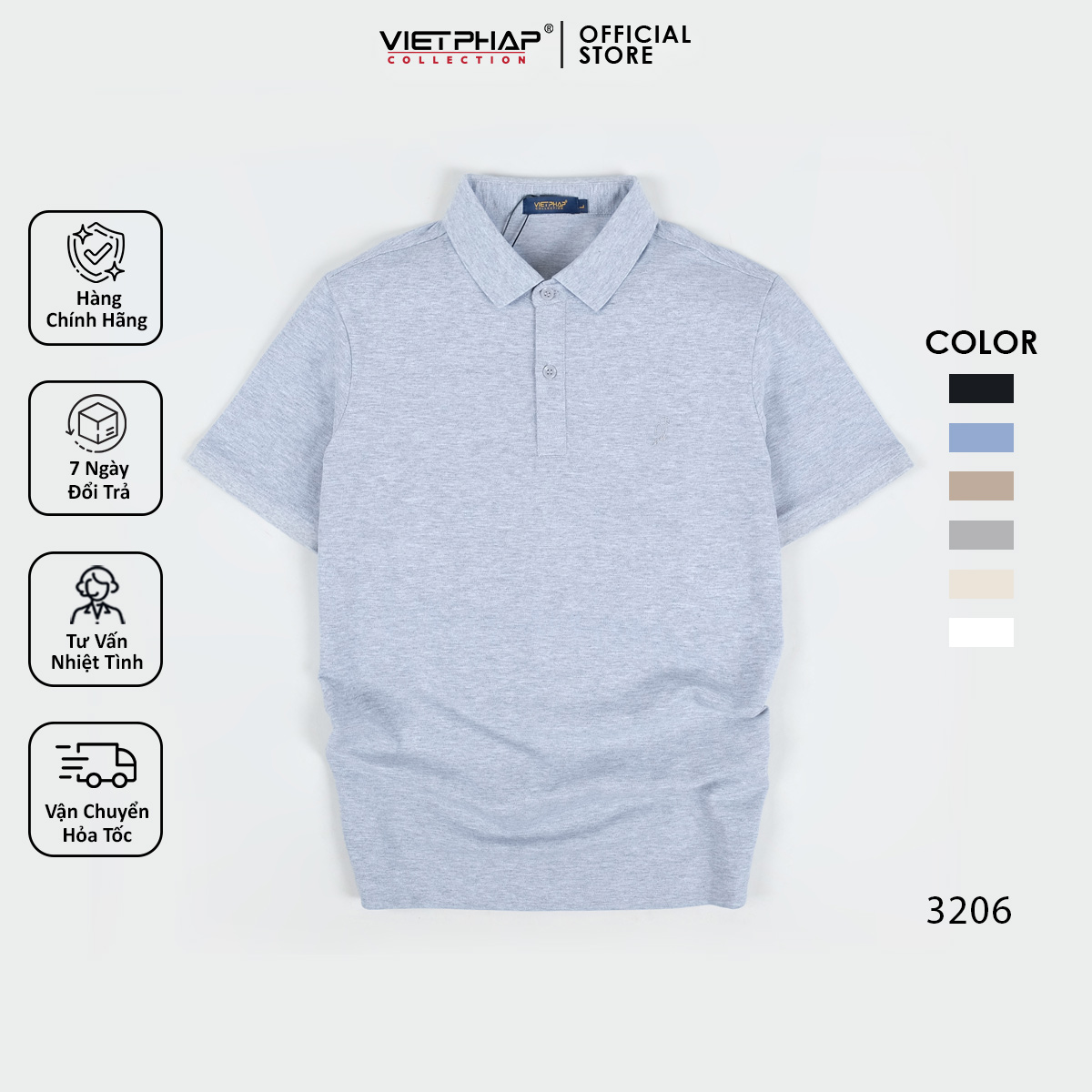 Áo Thun Polo Nam Cao Cấp VIỆT PHÁP / Form Basic - Chất liệu cotton co dãn thấm hút mồ hồi tốt 3206