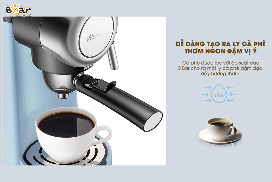 Máy Pha Cà Phê Bear KFJ-A02N1 Pha Nespresso, Americano, Cappuccino Tạo Bọt Sữa Dễ Dàng Có Tạo Bọt Sữa Dung Tích 240 ML Công Suất 800 W - Hàng Chính Hãng