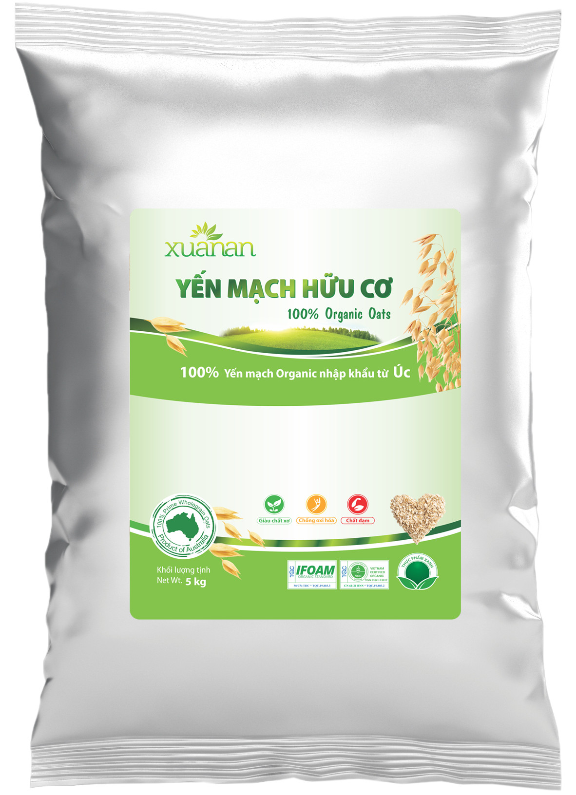 Yến Mạch Hữu Cơ Xuân An [ko đường] Túi 5Kg (Giảm 25% Và Tặng Kèm 1 Hộp Yến Mạch Mật Ong 384G)