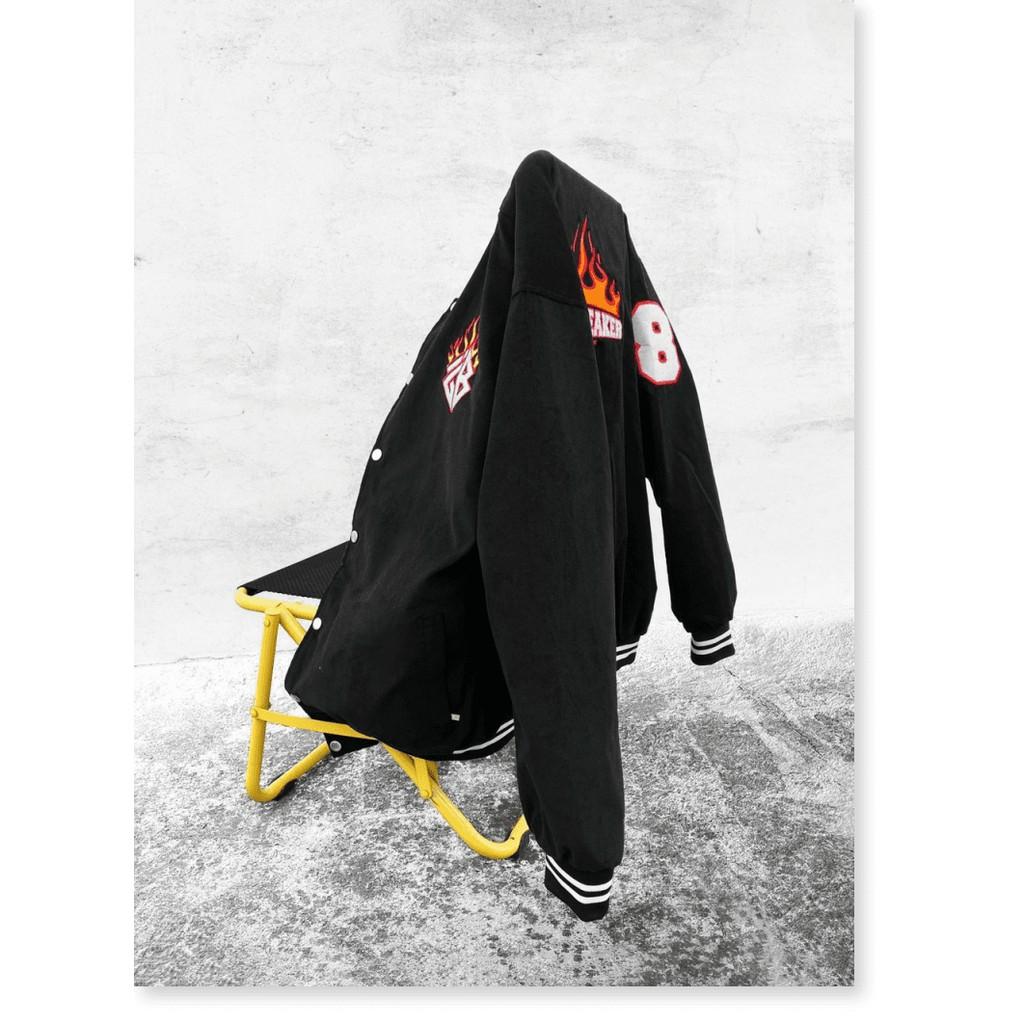 Áo khoác dù bomber UNISEX, Áo khoác Gió hai lớp logo in hình lửa trước sau phong cách thời trang TEEN