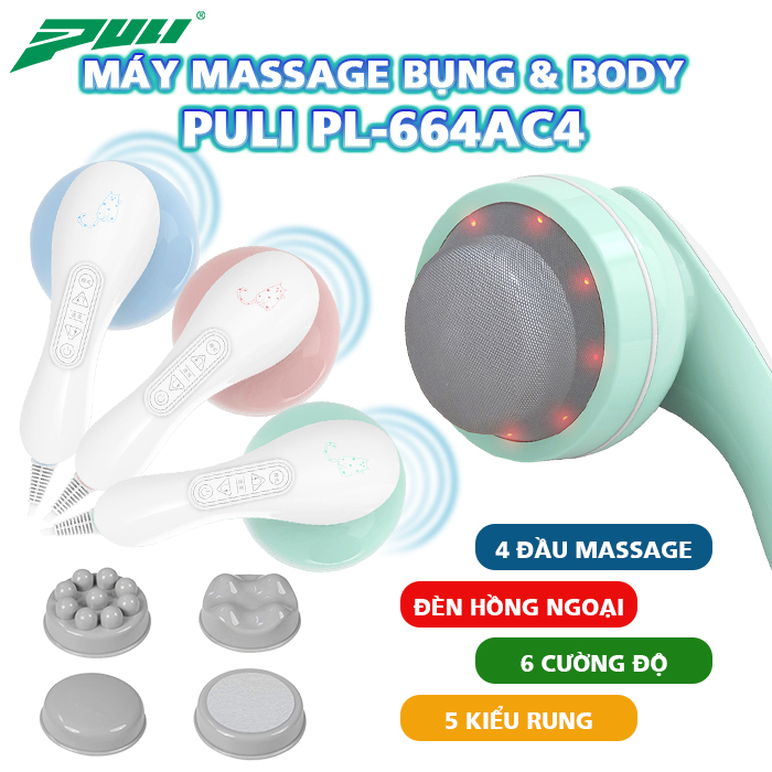 Máy massage cầm tay 4 đầu Puli PL-664AC4 - 5 kiểu rung 6 cường độ mát xa. Giảm đau nhức toàn thân