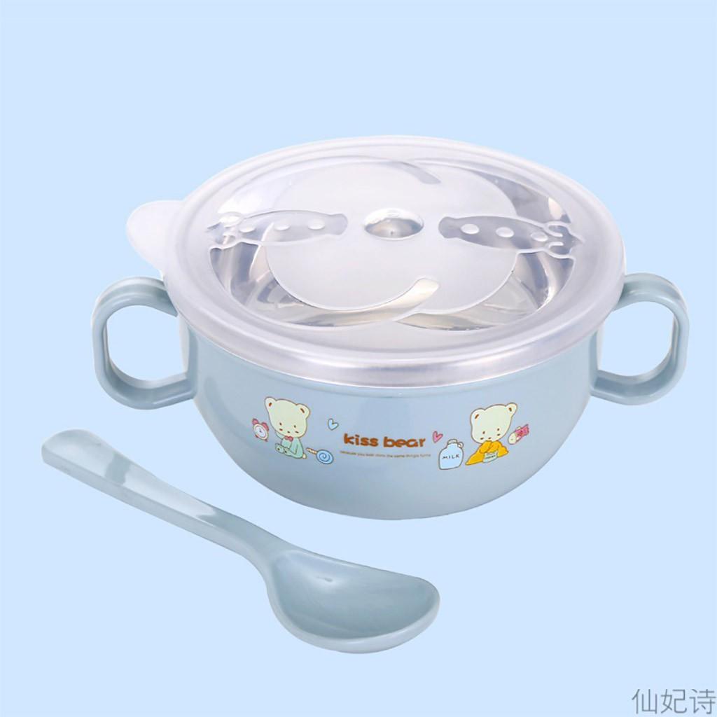Bát ăn dặm inox giữ nhiệt, có nắp tiện lợi. Chén ăn dặm cho bé kèm thìa